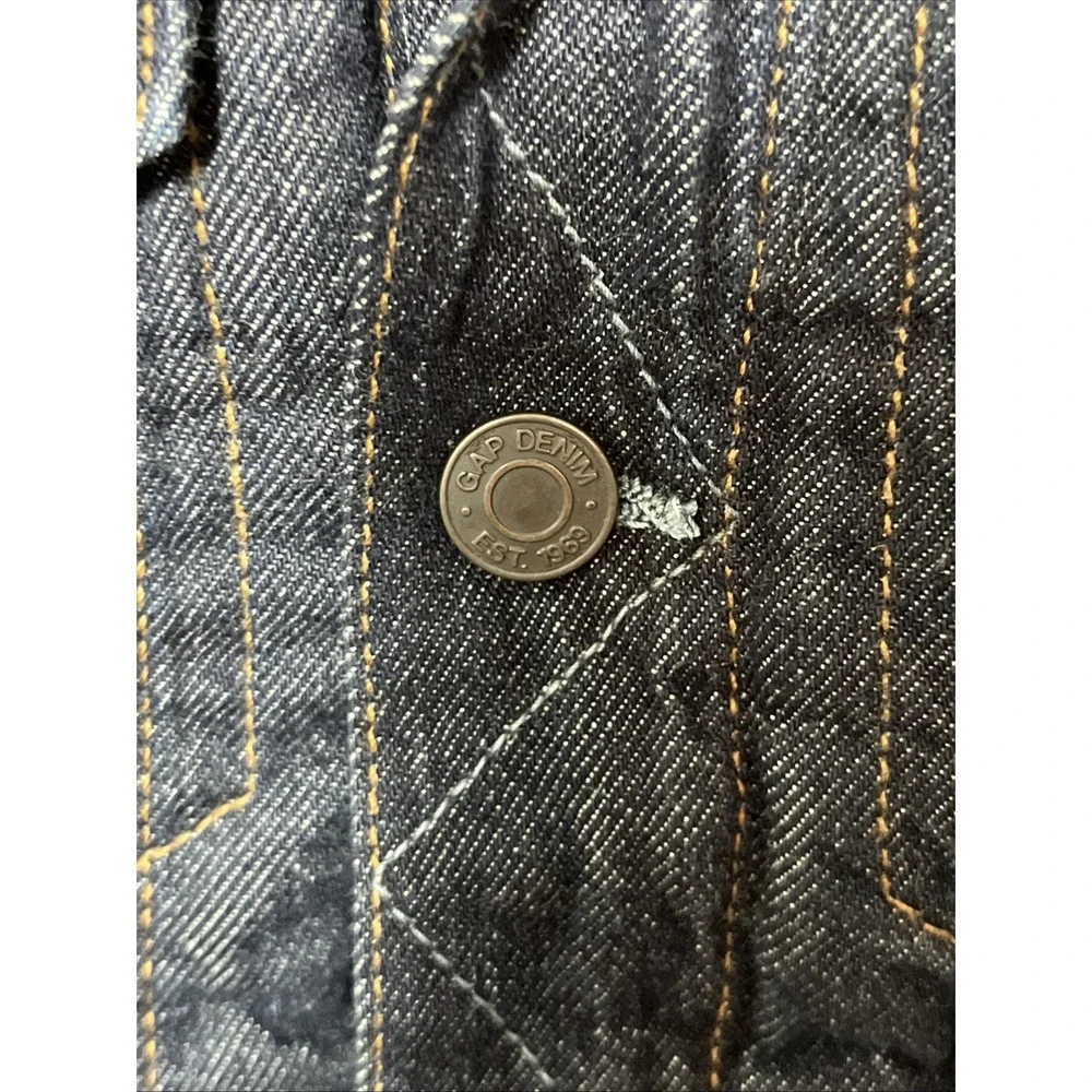 Gap Kids Sherpa Lined Collared Dark Wash Western Stitch Denim Jean Jacket‎ Large